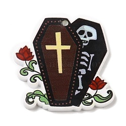 Halloween Themed Opaque Printed Acrylic Pendants, Skeleton, 36x36x2mm, Hole: 2mm(SACR-L004-01M)