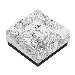 Flower Print Cardboard Paper Jewelry Storage Boxes, Gift Package Supplies, Square, White, 7.6x7.5x3.6cm(CON-P022-01C)