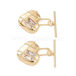 Brass Pave Clear Cubic Zirconia Toggle Clasps, Heart, Real 18K Gold Plated, Bar: 24.5x4x2mm, Hole: 1.4mm, Heart: 28.5x21x6mm, Hole: 10x4.5mm(KK-E068-VC161)