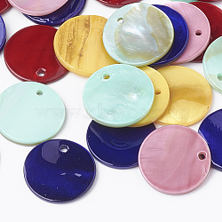 Freshwater Shell Pendants, Dyed, Flat Round, Mixed Color, 16x1.5~2mm, Hole: 1.4mm(SHEL-Q020-03)