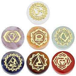 1 Set Chakra Theme Natural Gemstone Display Decorations, Flat Round, 16x6~6.5mm, 7pcs/set(G-FG0001-05)