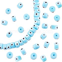 Nbead Handmade Evil Eye Lampwork Beads Strands, Column, Deep Sky Blue, 8.5x6~7mm, Hole: 2mm, about 53~56pcs/strand, 13.78 inch~14.17 inch(35cm~36cm)(LAMP-NB0001-49A)