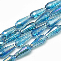 Electroplate Glass Beads Strands, Faceted Teardrop, Dodger Blue, 9~9.5x4mm, Hole: 1mm, about 72pcs/strand, 25.98 inch(EGLA-Q099-C12)