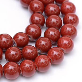 Painted Glass Bead Strands, Baking Paint, Round, FireBrick, 8mm, Hole: 1.3~1.6mm, about 100pcs/strand, 31.4 inch