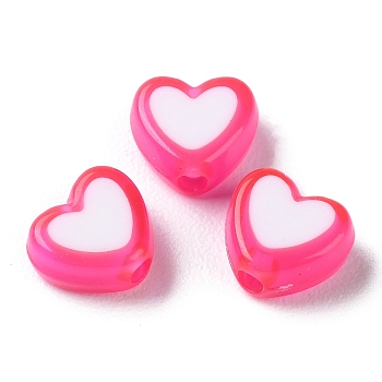 Heart Acrylic Beads, Bead in Bead, Deep Pink, 7x8x4mm, Hole: 1.8mm, about 2777pcs/500g
