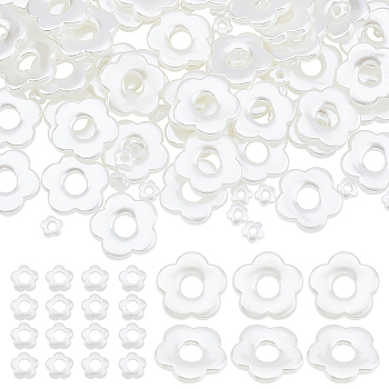 100Pcs 2 Style ABS Plastic Imitation Pearl Beads, Flower, Creamy White, 9~26x9~27x4~5mm, Hole: 1.4~1.8mm, 50pcs/style