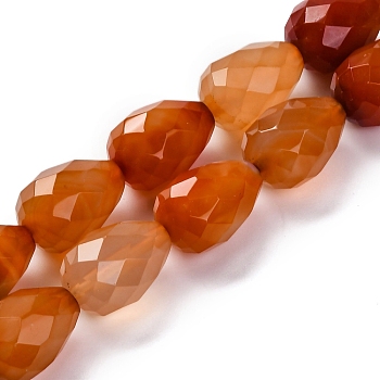 Natural Red Agate Beads Strands, Dyed & Heated, Faceted, Teardrop, 18x13mm, Hole: 1.2mm, about 17pcs/strand, 15.94''(40.5cm)