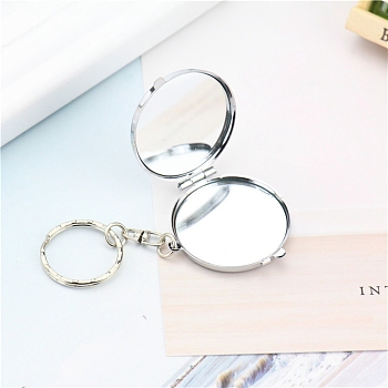 Iron Folding Mirror Keychain, Travel Portable Compact Pocket Mirror, Blank Base for UV Resin Craft, Round, 8.5cm, Round: 40.5x41x8mm, Ring: 25x2.5mm