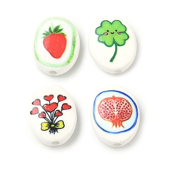Handmade Porcelain Beads, Oval, Printed, Mixed Shapes, 20.5~21.5x16.5~17.5x7.5mm, Hole: 3mm
