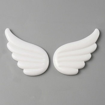 Opaque Resin Cabochons, Angel Wing, White, 36x22x3.5mm