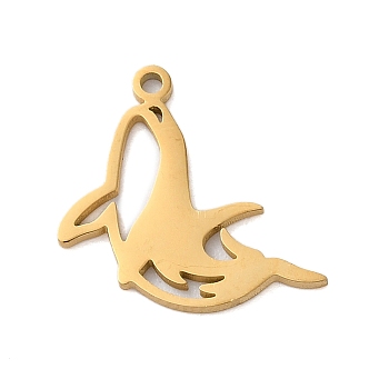 304 Stainless Steel Charms, Laser Cut, Dolphin Charm, Real 18K Gold Plated, 16x11x1mm, Hole: 1.2mm