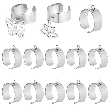 24Pcs 304 Stainless Steel Finger Ring Settings, Loop Ring Base, Stainless Steel Color, 8mm, Hole: 3mm, Adjustable