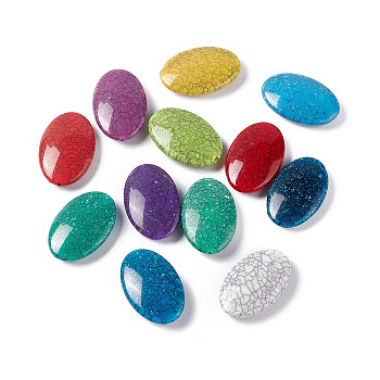 Crackle Opaque Acrylic Beads, Imitation Turquoise, Flat Oval, Mixed Color, 42x27.5x11mm, Hole: 2mm, about 67pcs/500g