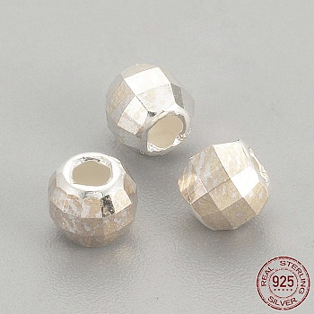 925 Sterling Silver Beads, Faceted, Round, Silver, 4x3mm, Hole: 1.5mm