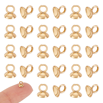 Unicraftale 100Pcs 304 Stainless Steel Bead Cap Pendant Bails, for Globe Glass Bubble Cover Pendant Making, Real 18K Gold Plated, 4x4mm, Hole: 2.5mm, 3.7mm inner diameter