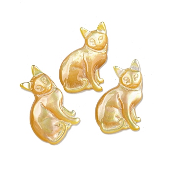 Natural Yellow Shell Cabochons, Cat Shape, 21x14x2.5mm