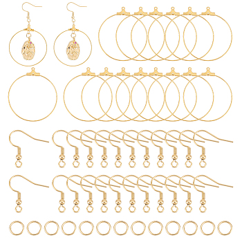 DIY Big Circle Drop Earrings Makinig Kit, Including 304 Stainless Steel Pendants & Earring Hooks & Jump Rings, Golden, 90Pcs/box