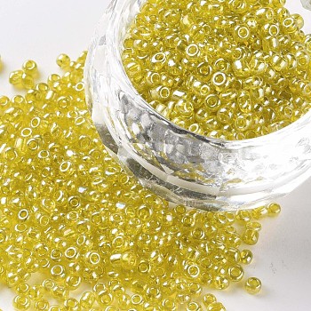 Glass Seed Beads, Trans. Colours Lustered, Round, Yellow, 2mm, Hole: 1mm, 30000pcs/pound