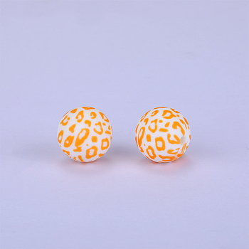 Printed Round Silicone Focal Beads, Gold, 15x15mm, Hole: 2mm