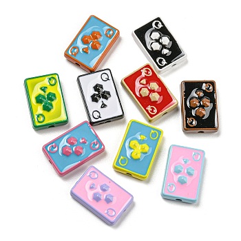 Alloy Enamel Beads, Lead Free & Cadmium Free, Playing Card, Queen of Clubs, Mixed Color, 15x10x4.5mm, Hole: 1.6mm