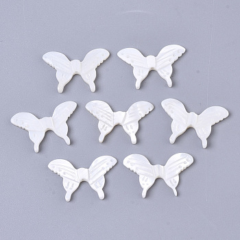 Natural White Shell Mother of Pearl Shell Beads, Butterfly, 13~14x20x2mm, Hole: 0.9mm