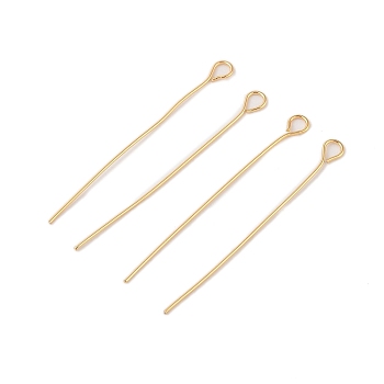 304 Stainless Steel Eye Pins, Real 18K Gold Plated, 35x3x0.4mm, Hole: 2mm