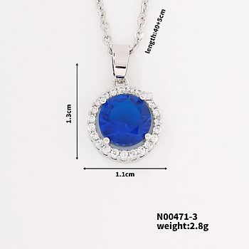 Shiny Brass Rhinestones Flower Pendant Necklace, Elegant and Fashionable Jewelry, Capri Blue, 15.75 inch(40cm)