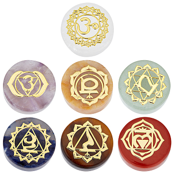 1 Set Chakra Theme Natural Gemstone Display Decorations, Flat Round, 16x6~6.5mm, 7pcs/set