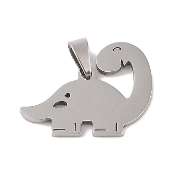 201 Stainless Steel Pendants, Stainless Steel Color, Hollow, Animal Charm, Dinosaur, 19.5x21x1.5mm, Hole: 4x7mm