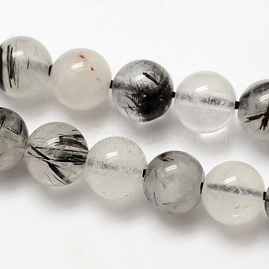 Природных драгоценных камней черного кварца Rutilated круглые бусины пряди(G-E251-30-6mm)-2