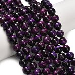 Natural Tiger Eye Beads Strands, Grade B, Round, Dyed & Heated, Purple, 10.5mm, Hole: 0.7mm, about 38pcs/strand, 15.16 inch(38.5cm)(G-F591-18-10mm-01)