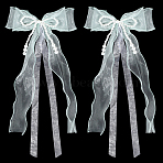 Bowknot Lace Brooches for Clothes, with Plastic Pearl, Light Cyan, 470x185x19mm(JEWB-WH20014-06B)