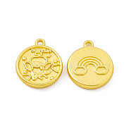 Rack Plating Alloy Pendants, Cadmium Free & Lead Free & Nickle Free, Flat Round with Angel Charms, Matte Gold Color, 18x15.5x3mm, Hole: 1.5mm(FIND-G045-37MG)