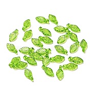 Transparent Acrylic Charms, Leaf Charm, Lawn Green, 10.5x5x3.5mm, Hole: 1.4mm(MACR-C009-12)