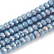 Electroplate Non-magnetic Synthetic Hematite Beads Strands, Faceted, Rondelle, Blue Plated, 3x2mm, Hole: 1mm, about 190pcs/strand, 16.1 inch(G-T061-155A)