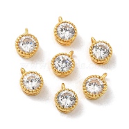 Brass with Clear Cubic Zirconia Charms, Lead Free & Cadmium Free, Flat Round, Golden, 6.5x5x3mm, Hole: 0.9mm(KK-G477-01G)
