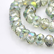 Half Rainbow Plated Faceted Rondelle Glass Beads Strands, Clear, 8x6mm, Hole: 1mm, about 65pcs/strand, 16 inch(GLAA-A024E-HR01)