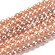 Natural Cultured Freshwater Pearl Beads Strands, Two Sides Polished, Grade 4A, Sandy Brown, 5x5.5~6x4~4.5mm, Hole: 0.6mm, about 66~67pcs/strand, 13.58 inch(34.5cm)(PEAR-E017-31)