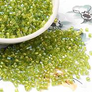 Transparent Colours AB Glass Seed Beads, Hexagon(Two Cut), Yellow Green, 2x1.5mm, Hole: 0.9mm(SEED-S042-19B-01)