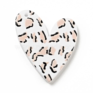 Printed Acrylic Pendants, Heart with Leopard Print Pattern, PeachPuff, 34x28x2mm, Hole: 1.5mm(SACR-G018-15B)