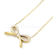 Ion Plating(IP) Golden Tone 304 Stainless Steel Enamel Bowknot Pendant Necklaces for Women, White, 16.73 inch(42.5cm)(NJEW-K276-07G-01)