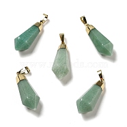Natural Green Aventurine Pointed Pendants, with Golden Tone Brass Findings, Bullet, 35~36.5x13~13.5x12mm, Hole: 5x7mm(G-P474-02G-04)