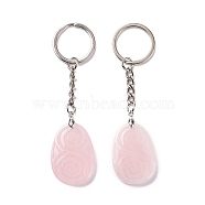 Natural Rose Quartz Teardrop with Spiral Pendant Keychain, with Brass Split Key Rings, 9.5cm(KEYC-A031-02P-05)