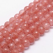 Cherry Quartz Glass Beads Strands, Faceted, Round, 6mm, Hole: 1mm, about 61pcs/strand, 14.9 inch~15.1 inch(G-D840-42-6mm)