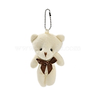 PP Cotton Mini Animal Plush Toys Bear Pendant Decoration, with Ball Chain, Floral White, 150mm(HJEW-C002-03C)