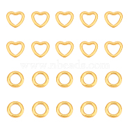 20Pcs 2 Style 304 Stainless Steel Linking Ring, Round Ring & Heart, Golden, 9.5~10x10~10.5x1.5~2.1mm, Inner Diameter: 5.5~6x6~7mm(STAS-UN0045-88)