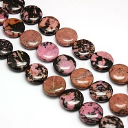 Natural Flat Round Rhodonite Beads Strands, 20x7~9mm, Hole: 1mm, about 20pcs/strand, 15.74 inch(G-L246-10)