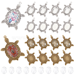 PandaHall Elite 20Pcs 2 Colors Turtle Alloy Pendant Cabochons Settings, with 20Pcs Transparent Glass Cabochons, for 40Pcs DIY Pendant Making Kits, Antique Bronze & Antique Silver, 54x38.5x3mm, Hole: 2mm(DIY-PH0003-26)