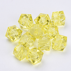 Transparent Acrylic Beads, Faceted, Cube, Yellow, 20x20x18mm, Hole: 2.5mm, about 120pcs/500g(TACR-Q259-20mm-V21)