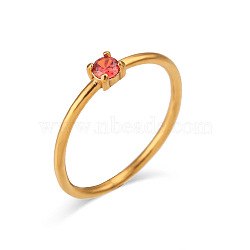 Flat Round 304 Stainless Steel Micro Pave Cubic Zirconia Finger Rings, Golden, Coral, US Size 7(17.3mm)(FS-WG2DA17-03)